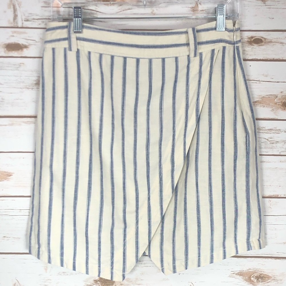 Madewell Blue and White Stripped Linen Wrap Skirt